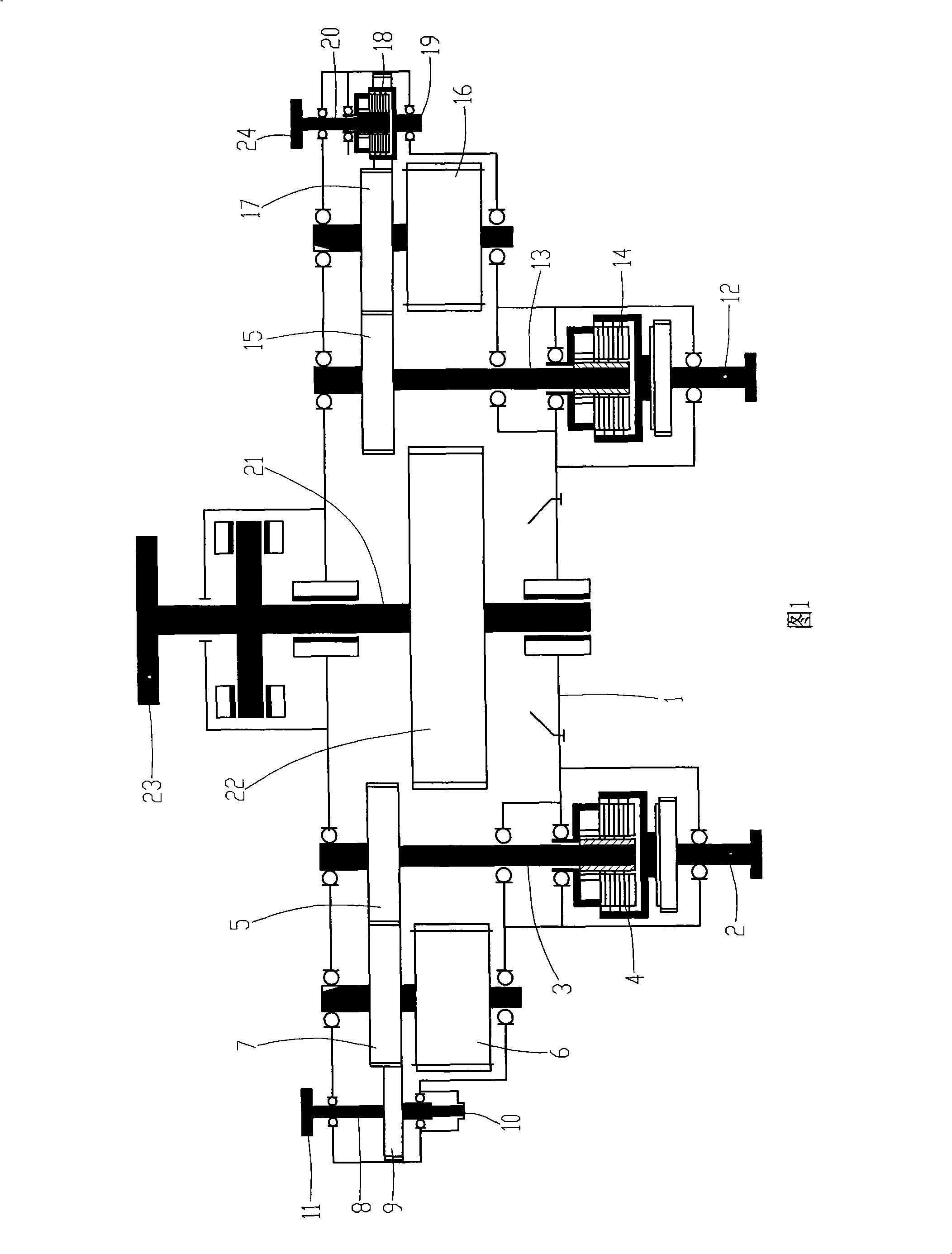 Double-input multi-output parallel operation on-off gearbox used for boats