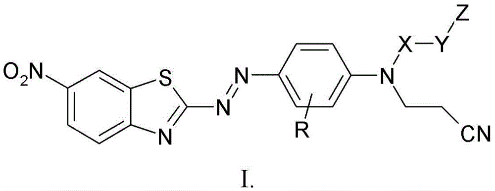 Benzothiazol-2-ylazo-phenyl compound as dye, compositions including the dye, and method of determining degree of cure of such compositions