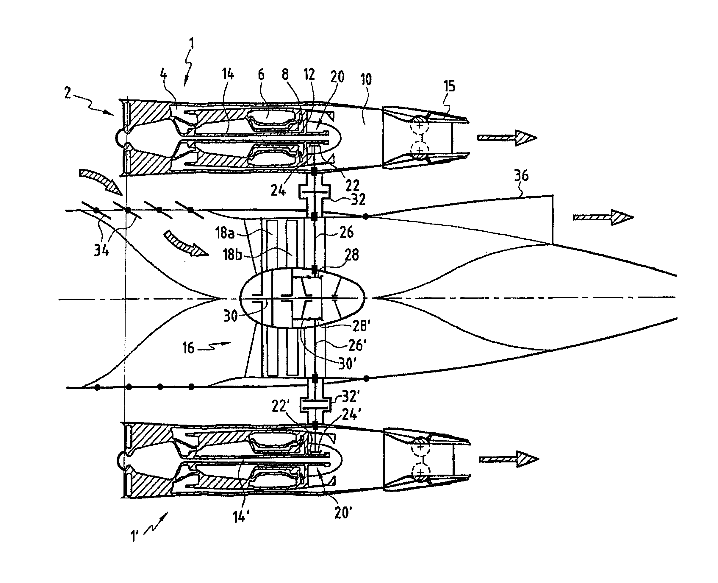 Variable cycle propulsion system with mechanical transmission for a supersonic airplane