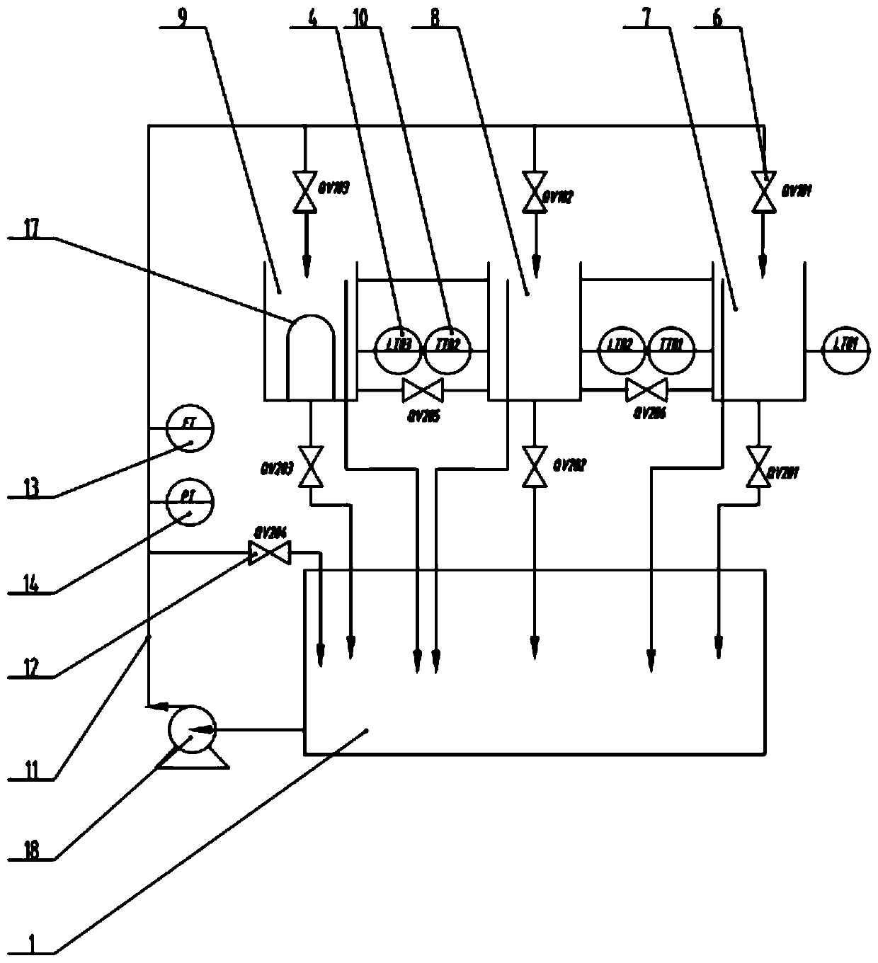 Liftable small-sized process control experiment teaching device