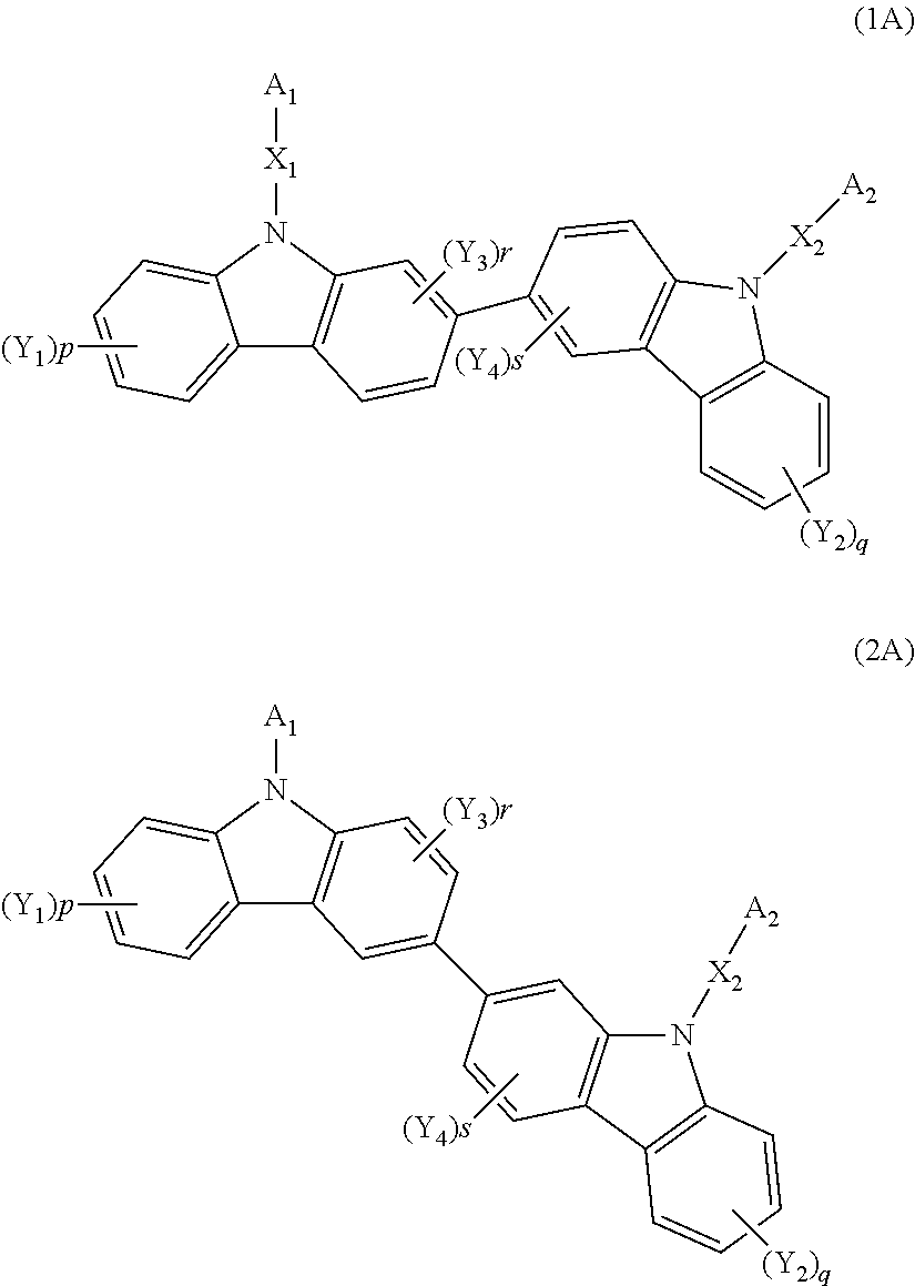 Biscarbazole derivative host materials for OLED emissive region