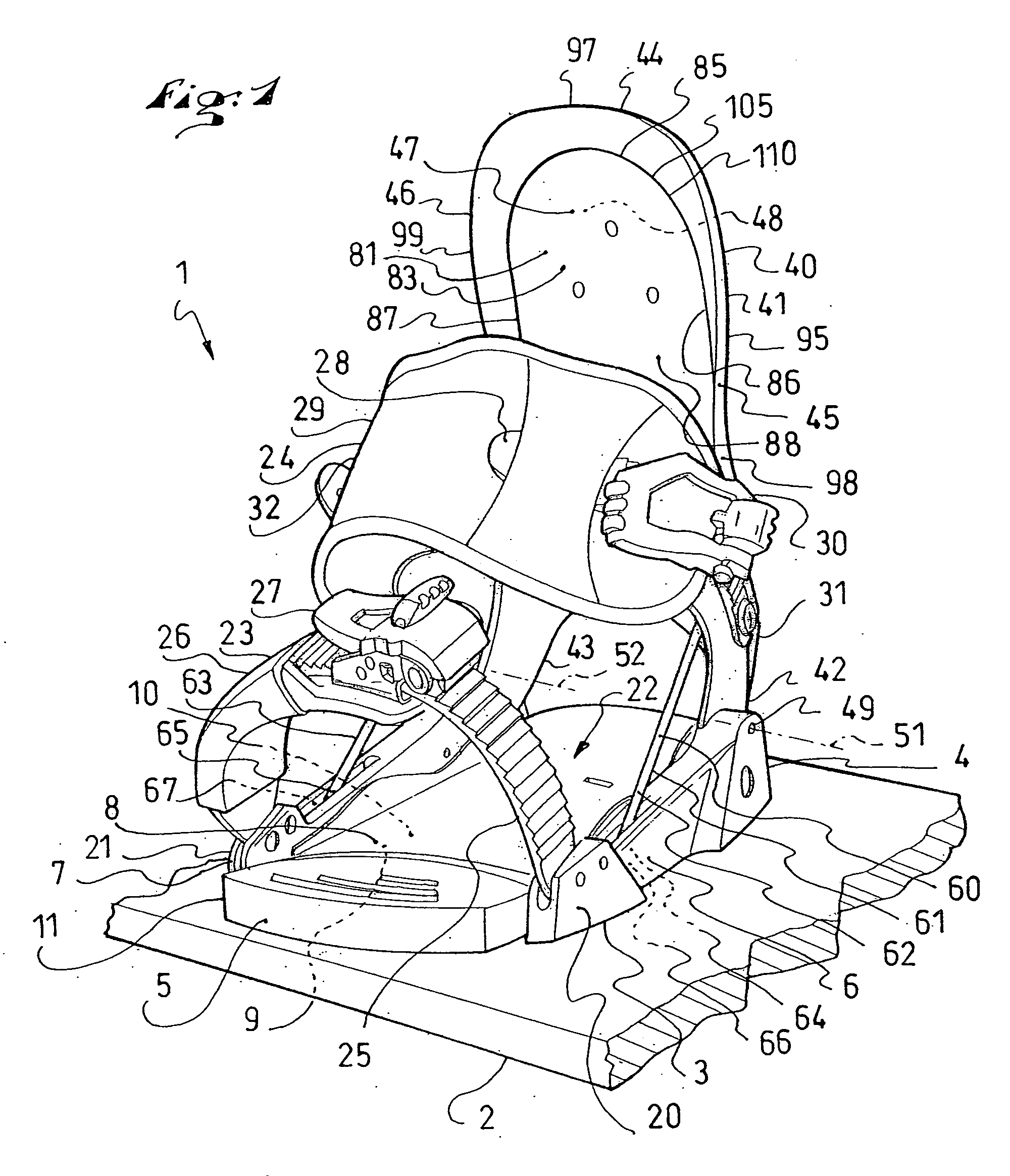 Device for receiving a foot or a boot on a sports apparatus