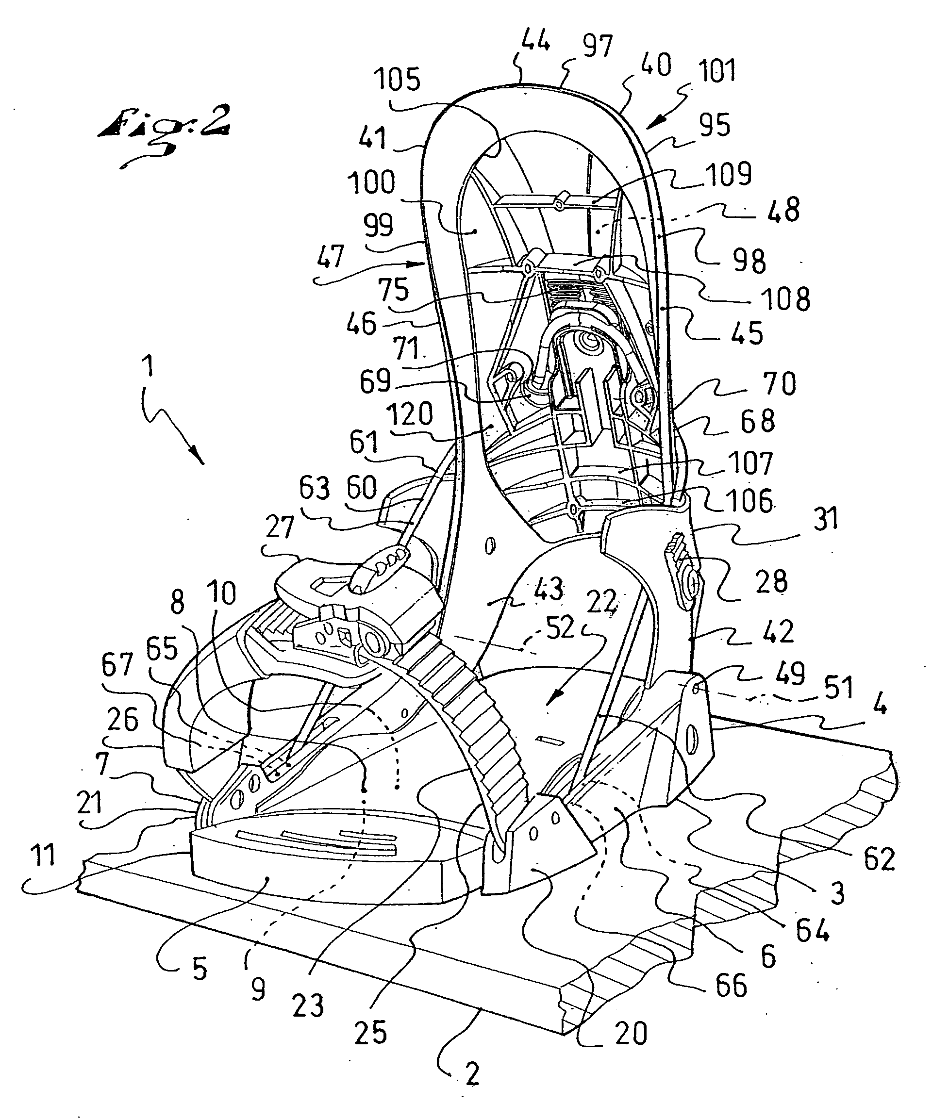 Device for receiving a foot or a boot on a sports apparatus