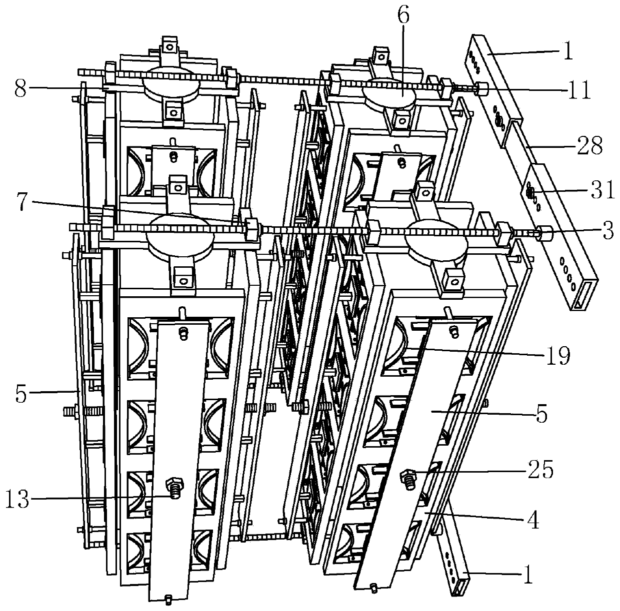 Stacking frame used for touch screens and assembling method thereof