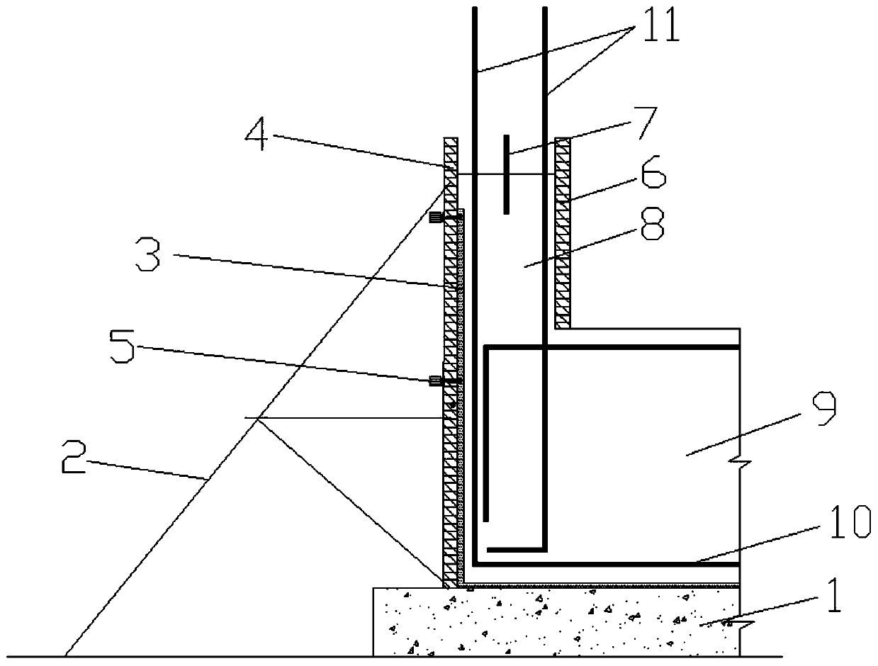 Construction method using vertical formwork as pre-laid anti-stick self-adhesion waterproof roll base surface