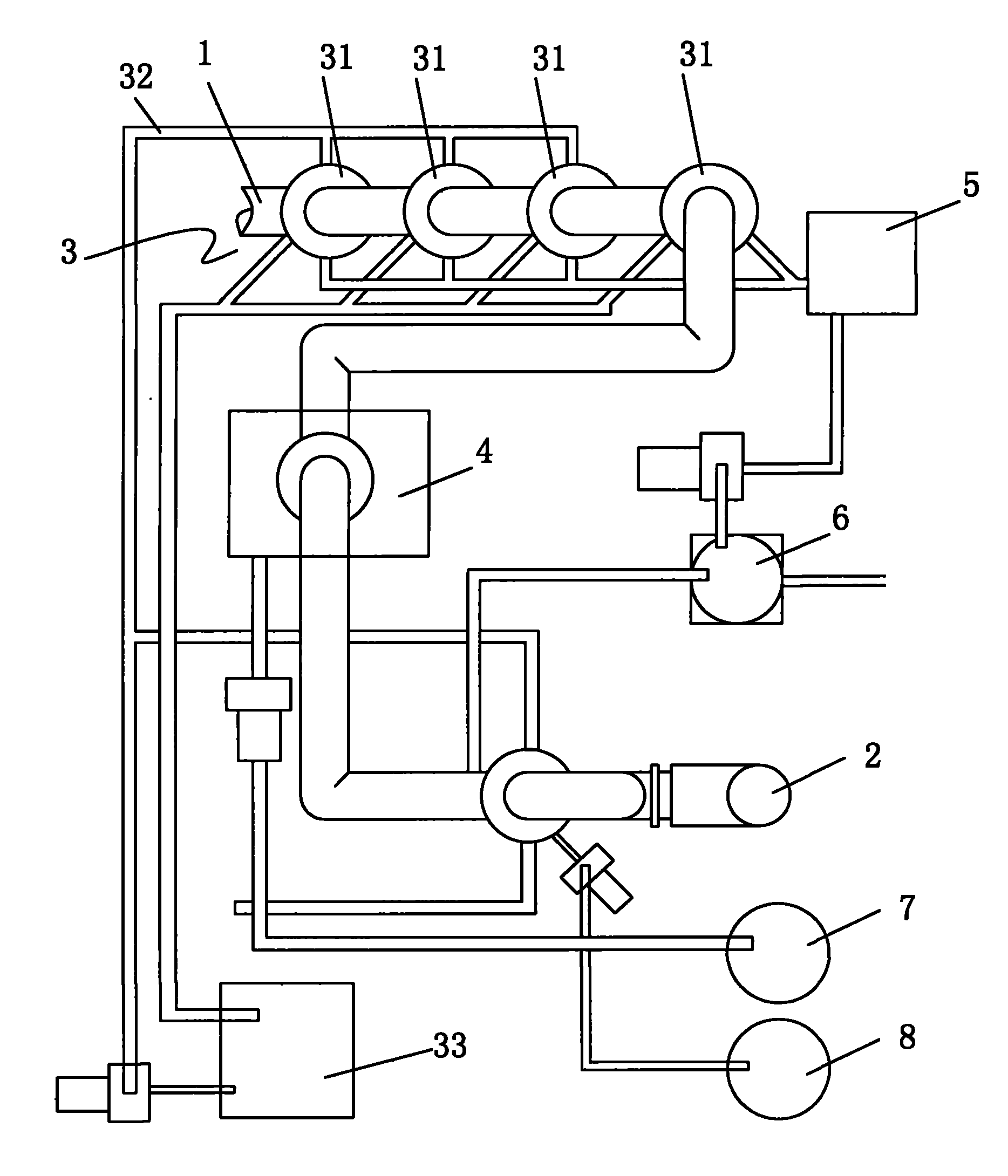 Treating and recycling method of tail gas generating in sulfonated naphthaldehyde water reducing agent production and special equipment