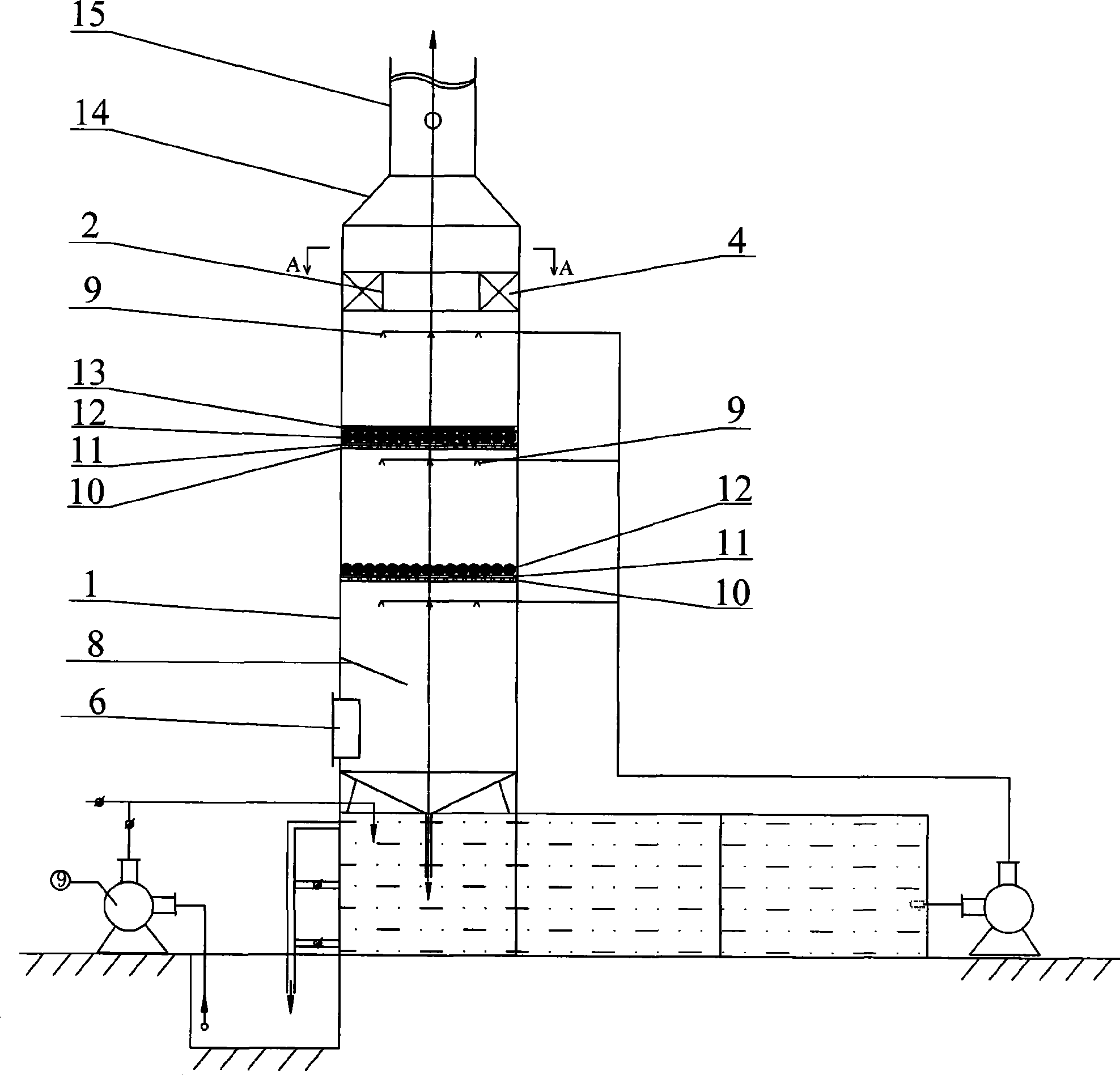 Spray tower structure for spraying and dedusting