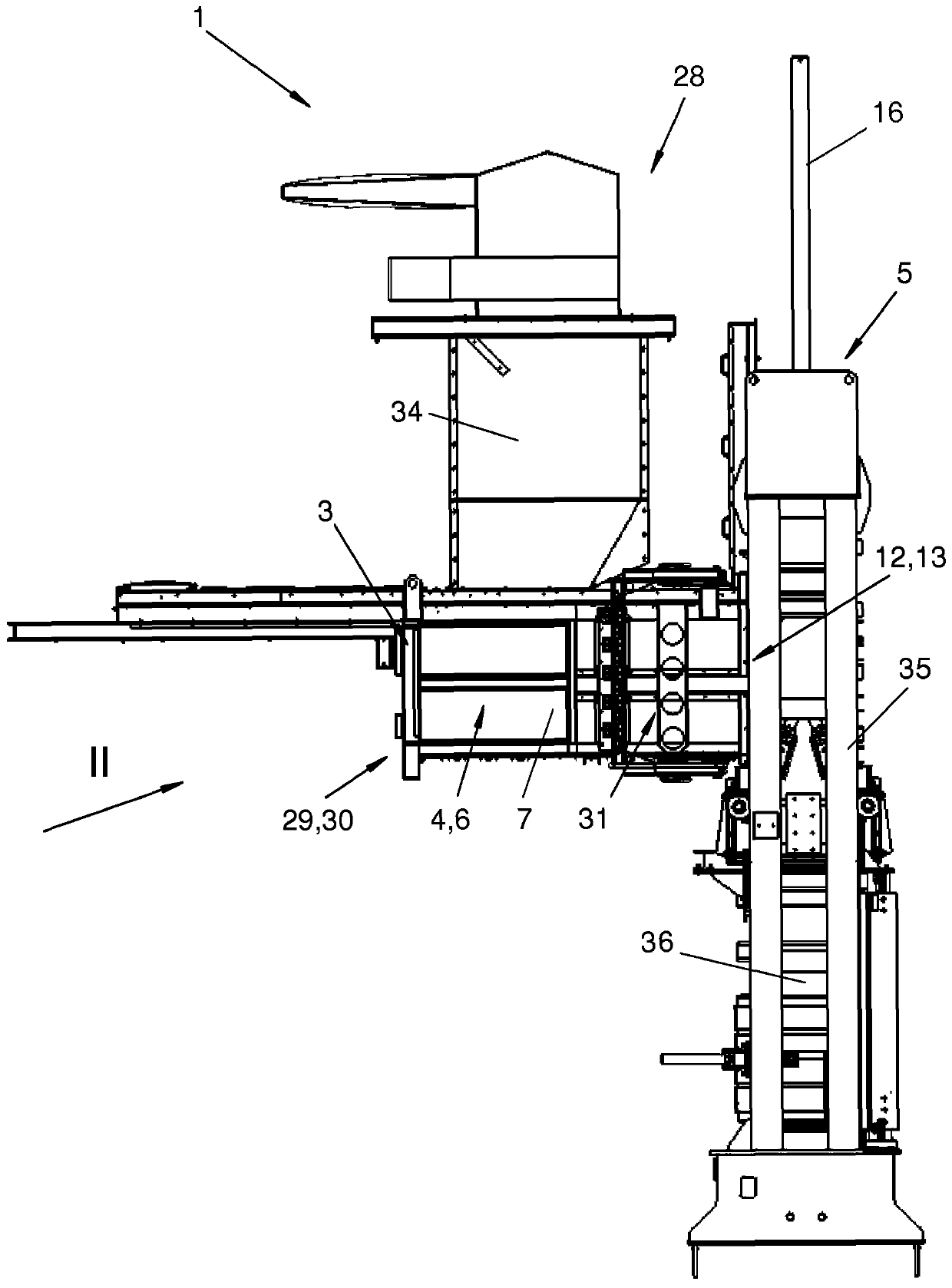 Feed device, baling press, and protection method