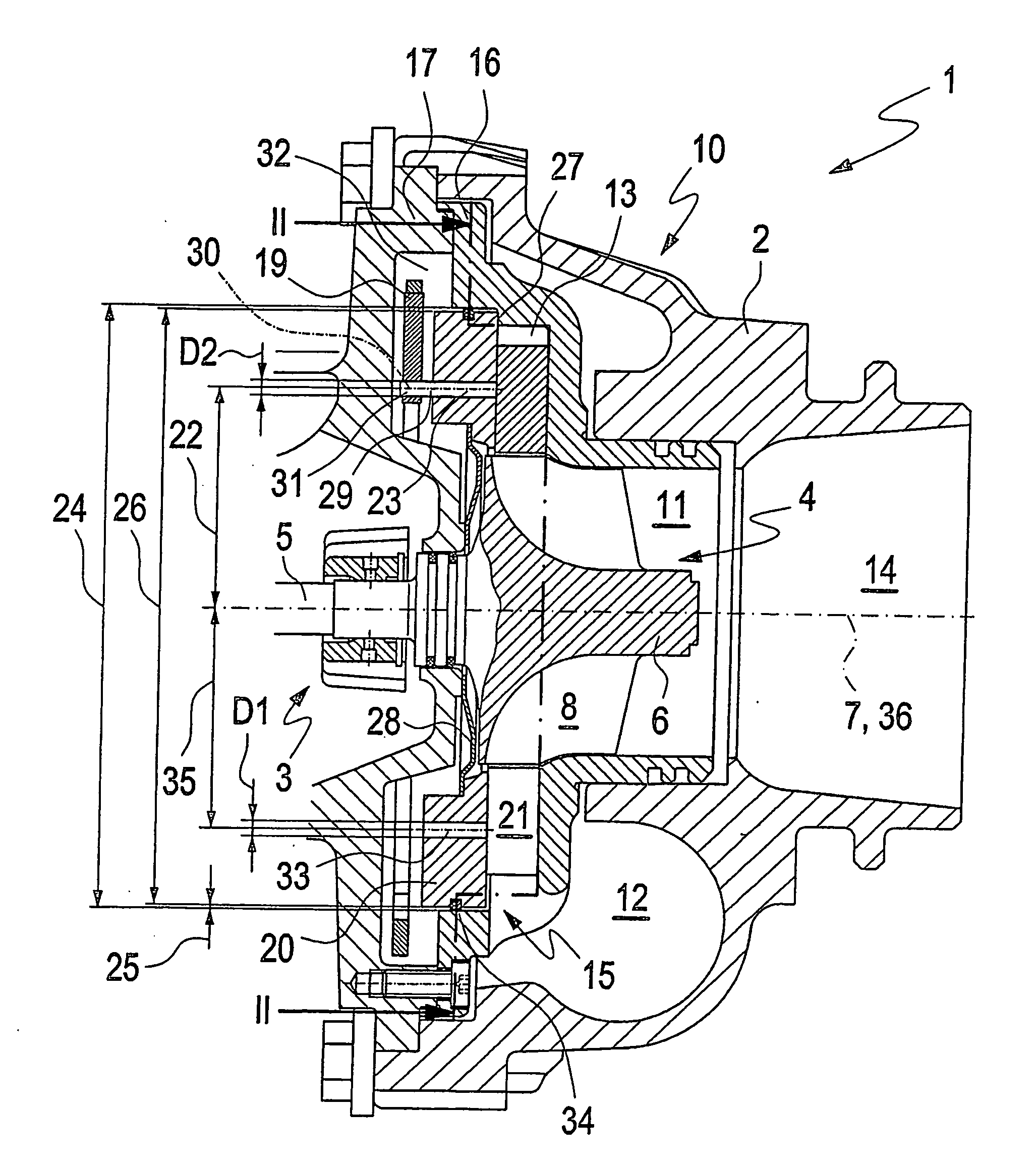 Turbocharger with adjustable turbine geometry and a vane carrier ring