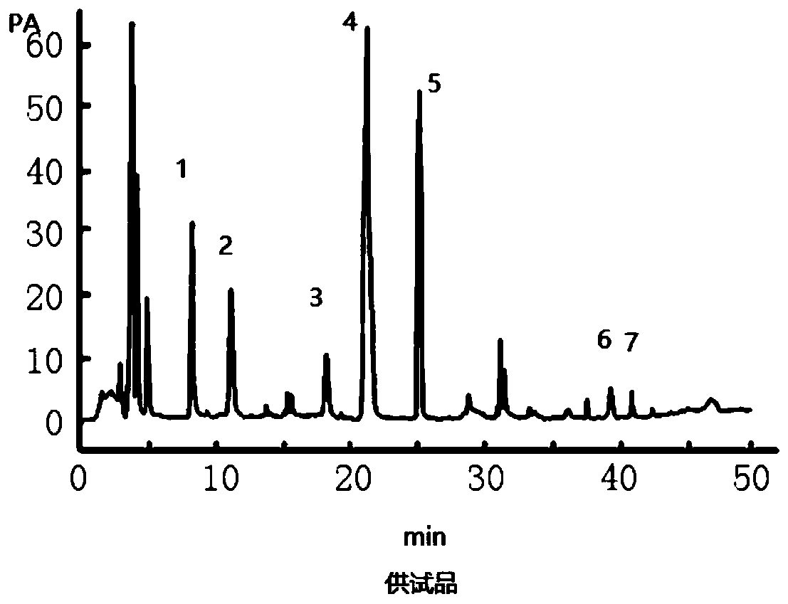 Method for simultaneously measuring seven index components in formula granules of Huagai powder for treatment of wind-cold-caused common cold and asthma by using high performance liquid chromatography