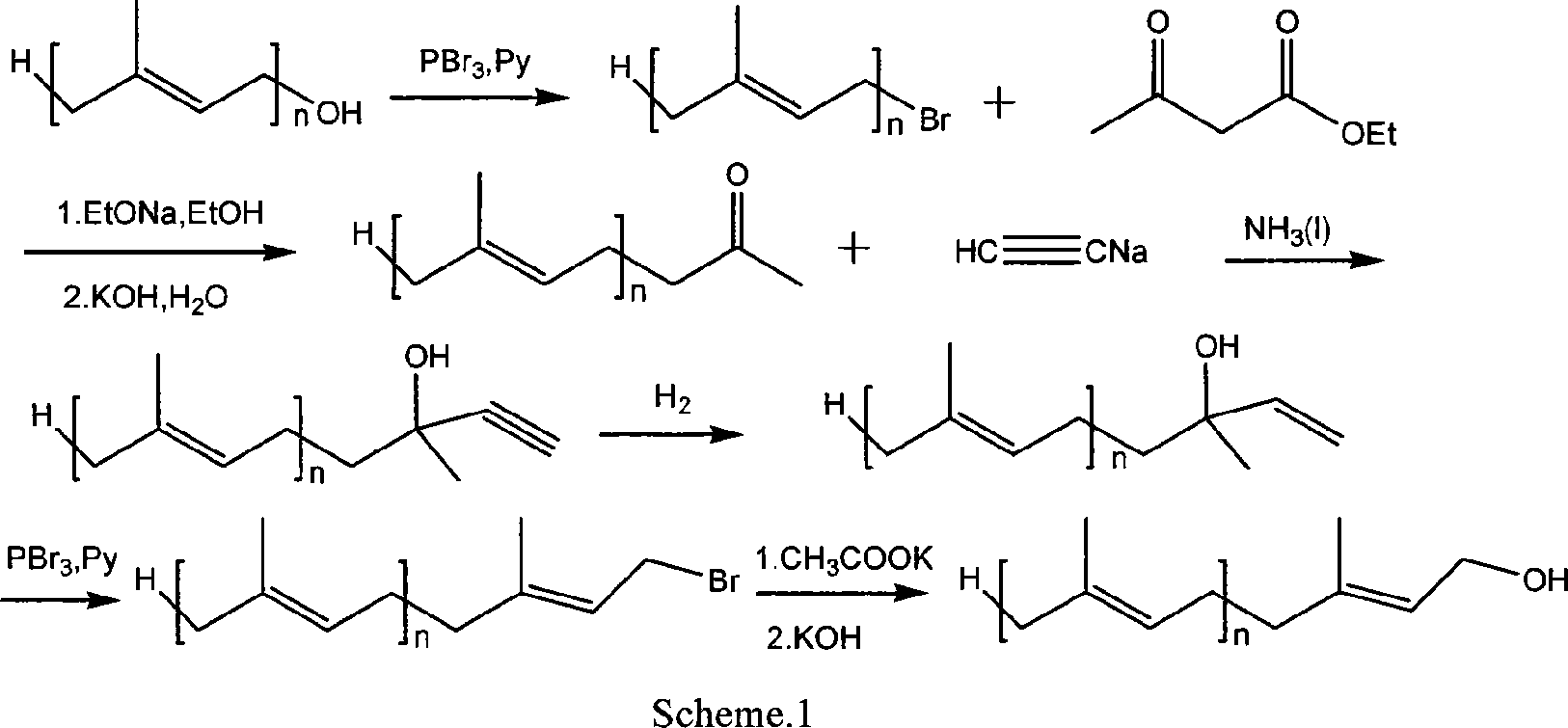 Synthesis method of full antitype long chain terebanthenes primary alcohol
