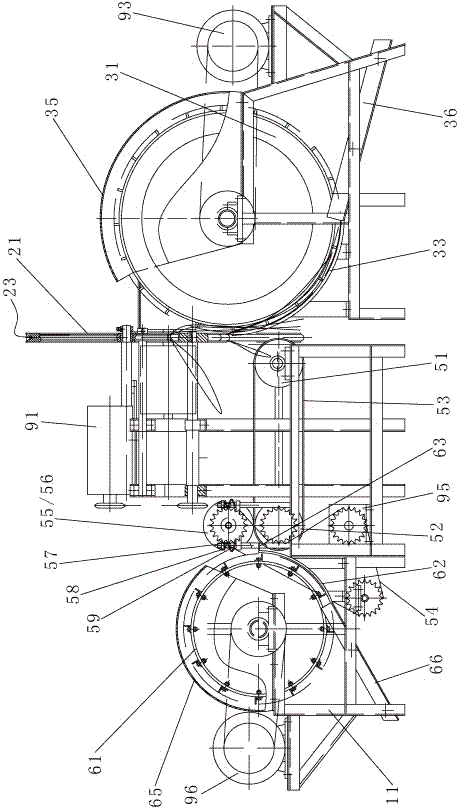 A two-way section feeding automatic flax scraping machine