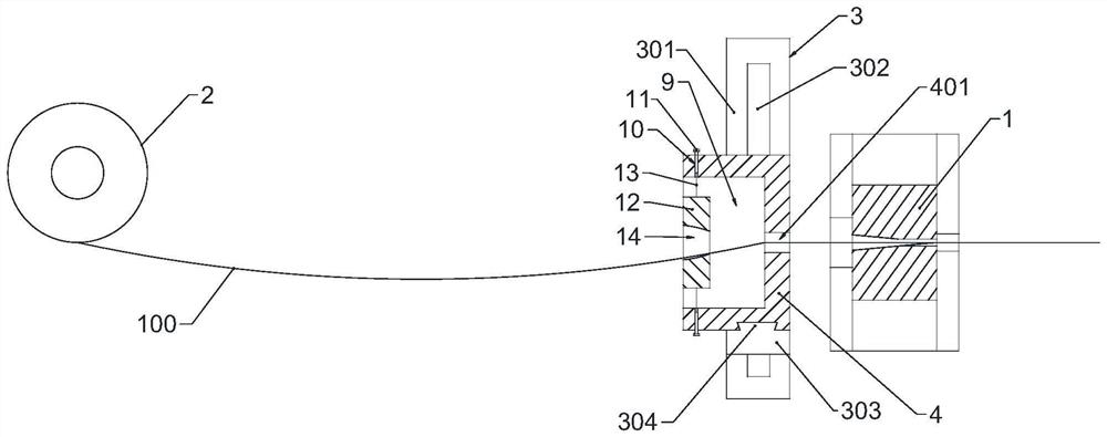 Guide mechanism for ensuring linearity of steel wire entering die