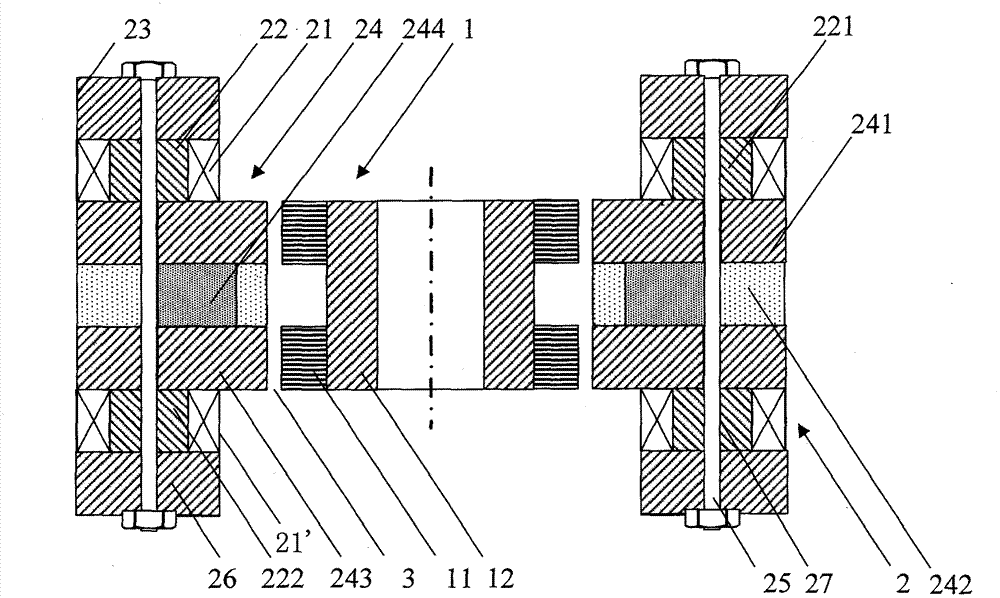 Hybrid magnetic bearing of rotor inside vertical coil and assembled structure thereof