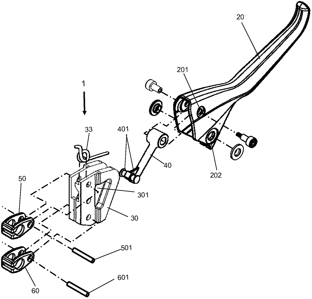 Dynamic force distribution device and its application in front and rear wheel devices with single hand brake