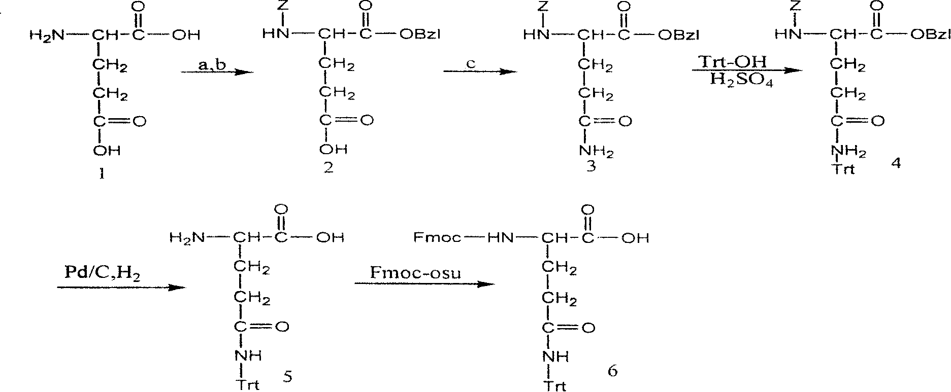 Method for synthesizing N-fluorene methoxycarbonyl-N-trityl-D-glutamine