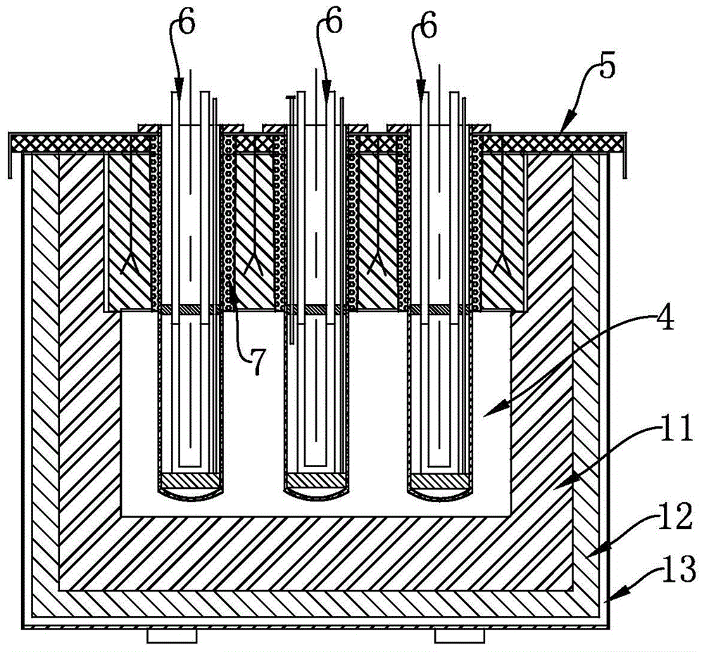 An upper submerged heating, melting and holding furnace