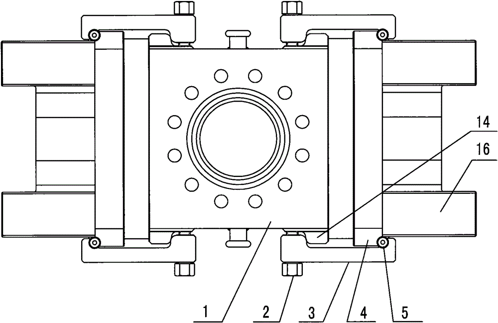 Connecting device between side gate and shell of ram blowout preventer