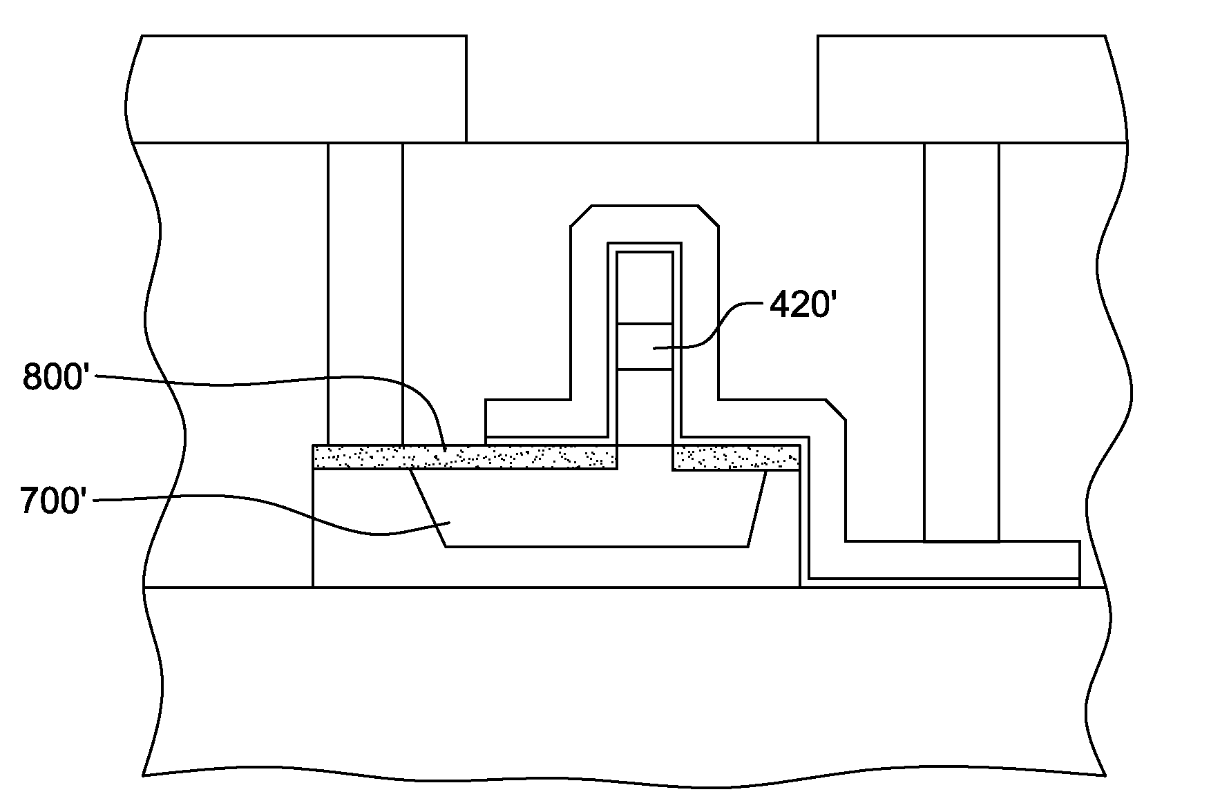 Gated circuit structure with self-aligned tunneling region