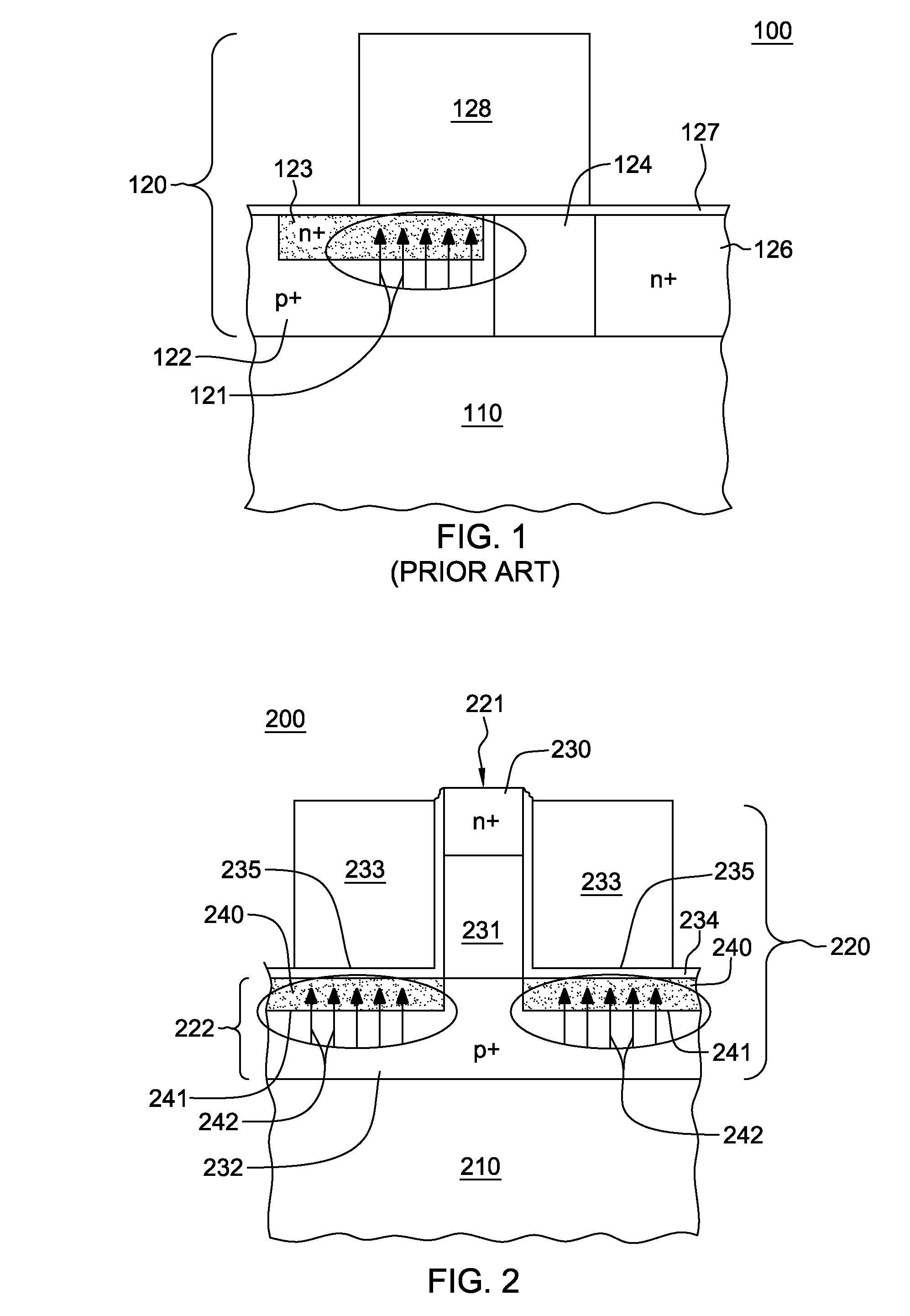 Gated circuit structure with self-aligned tunneling region
