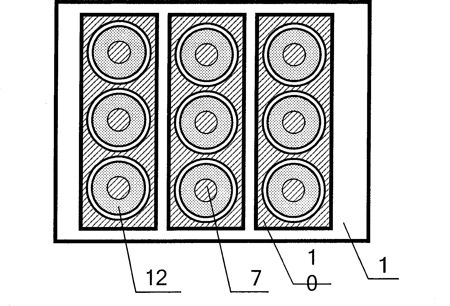 Planar display device with capped bottom-grid controlled cathode structure and its production