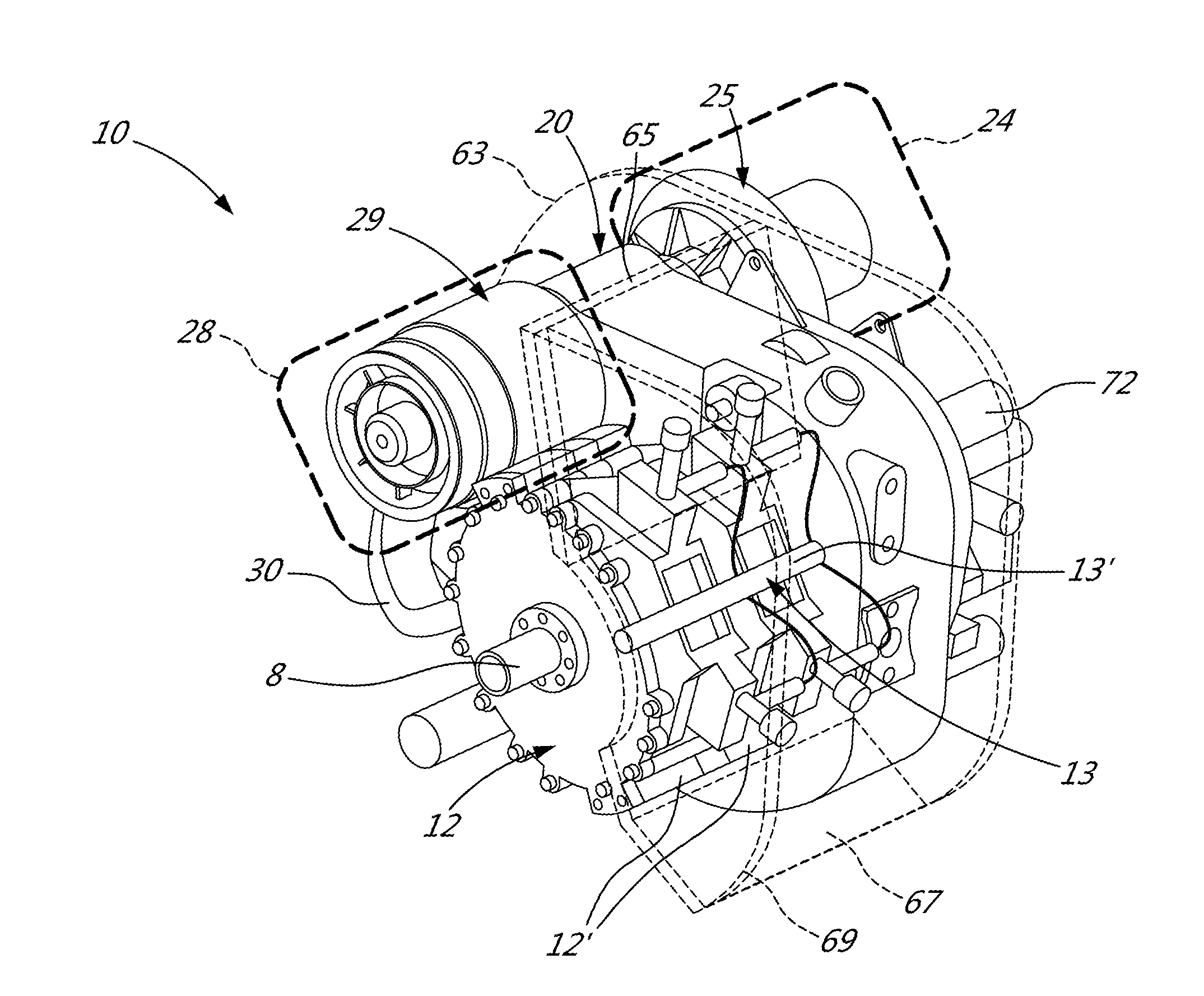Compound engine assembly with confined fire zone