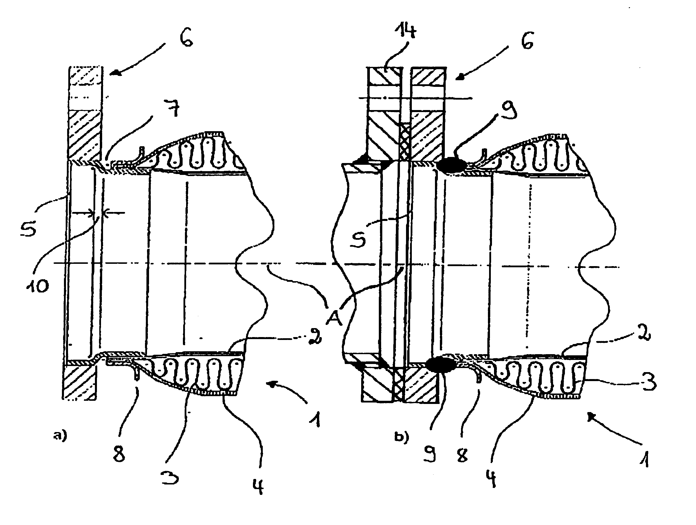 Method and device for connecting parts of an exhaust gas system