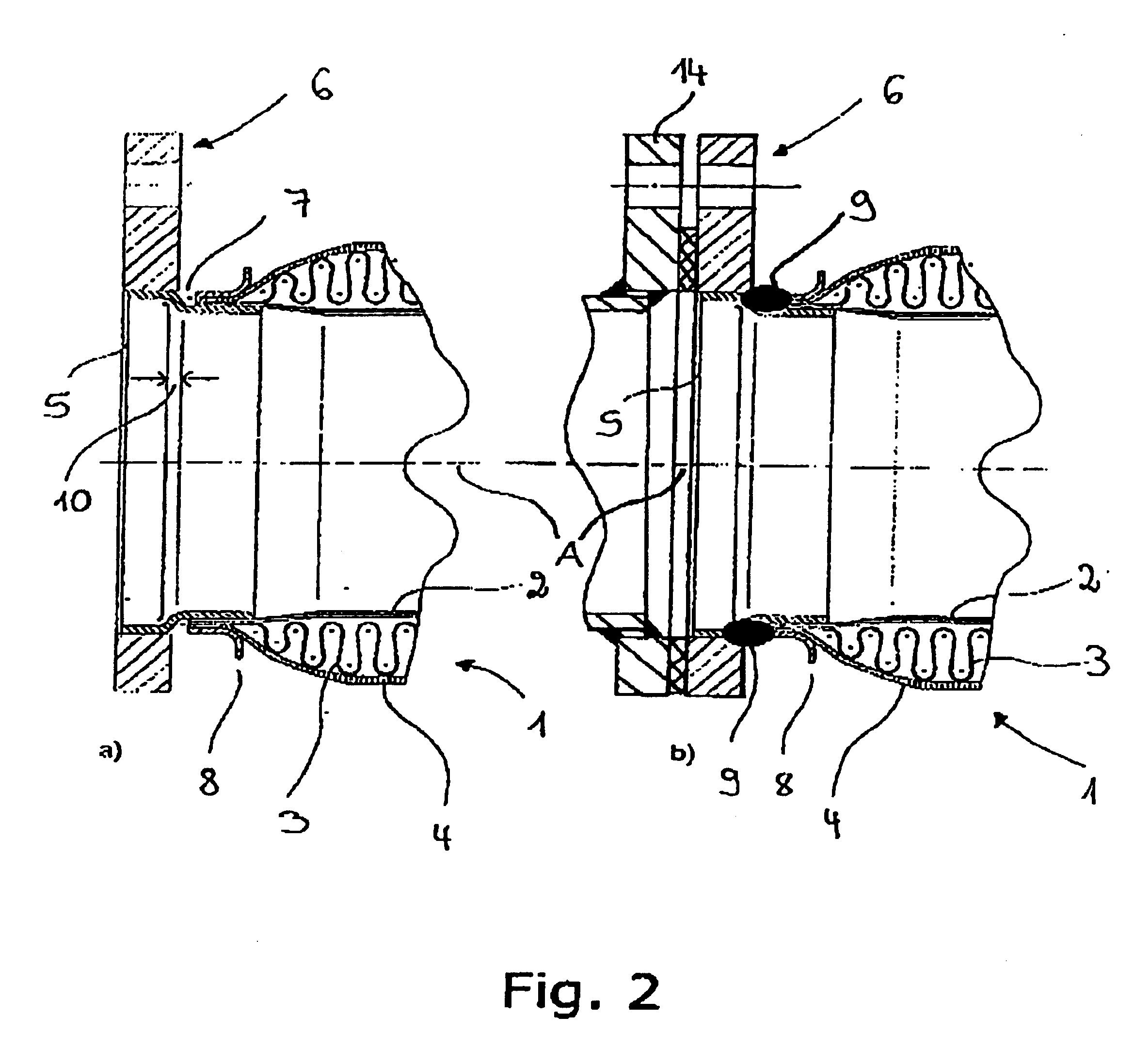 Method and device for connecting parts of an exhaust gas system