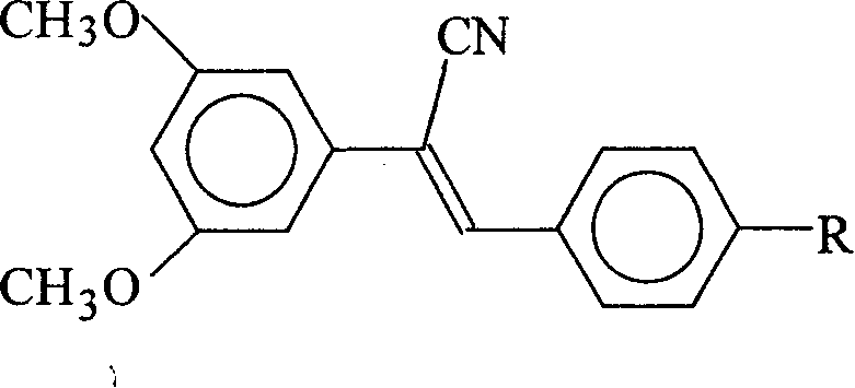 1-cyan-1-(3,5-dimethoxy phenyl)-2-(4-R group phenyl) ethene and preparation method