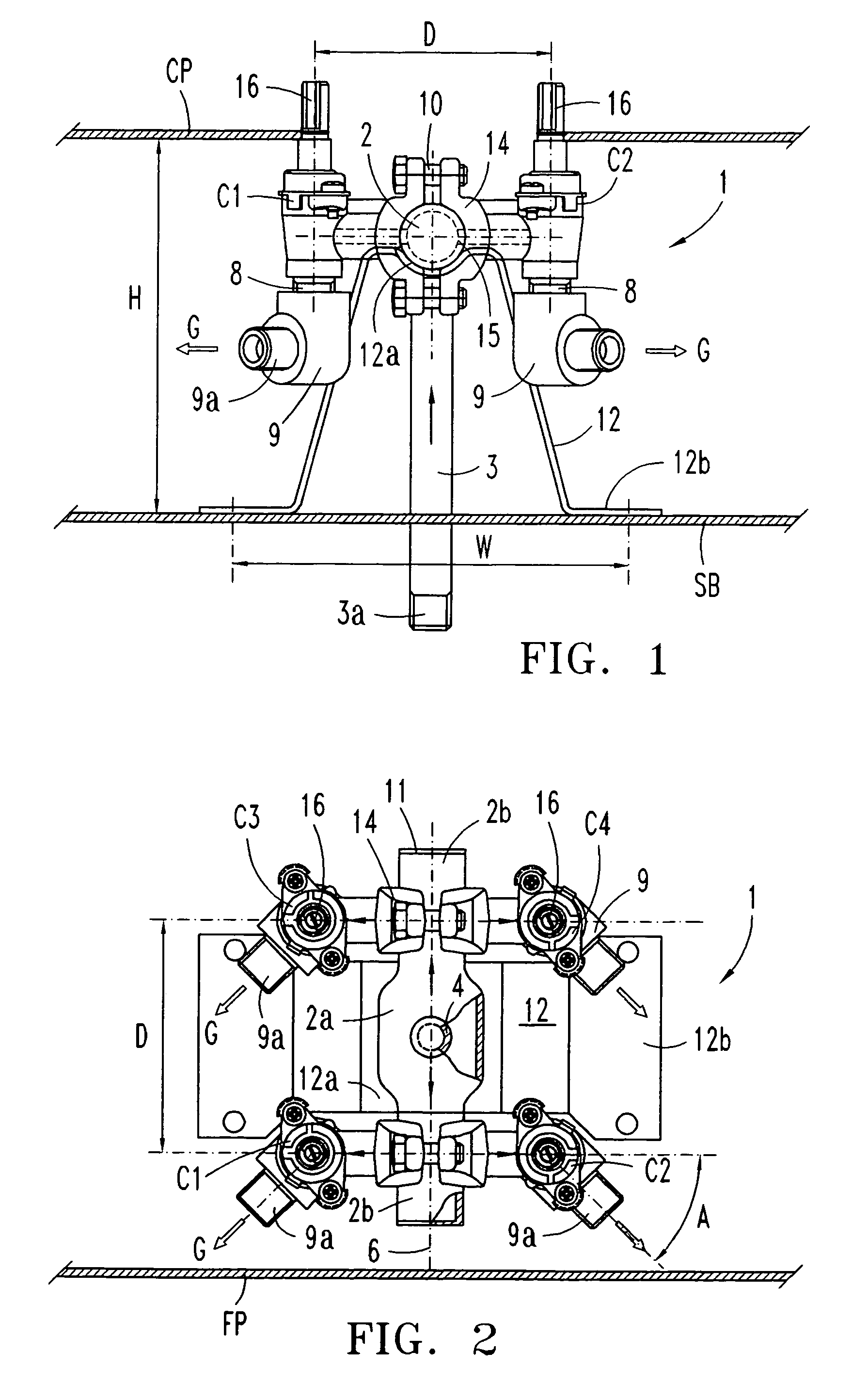 Gas distribution assembly with rotary taps for a cooking appliance