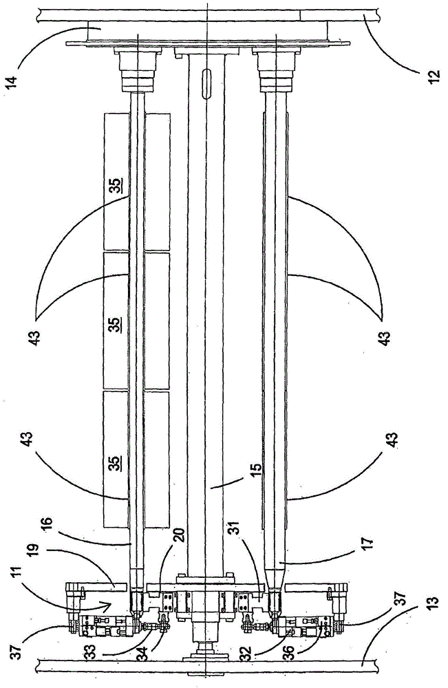 Holding and supporting group of a winding spindle in a plastic film winding machine