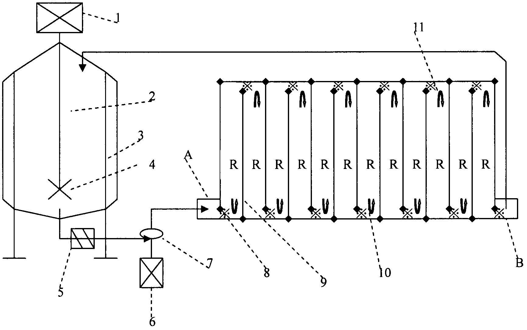 Method for preparing fructooligosaccharide by using baffled bioreactor