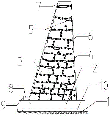 Gravity type point-adhered rubble stone plant caulking ecological retaining wall and construction method thereof