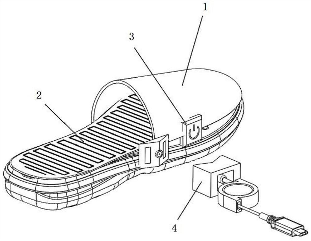 Shoe with heating function, and power supply assembly