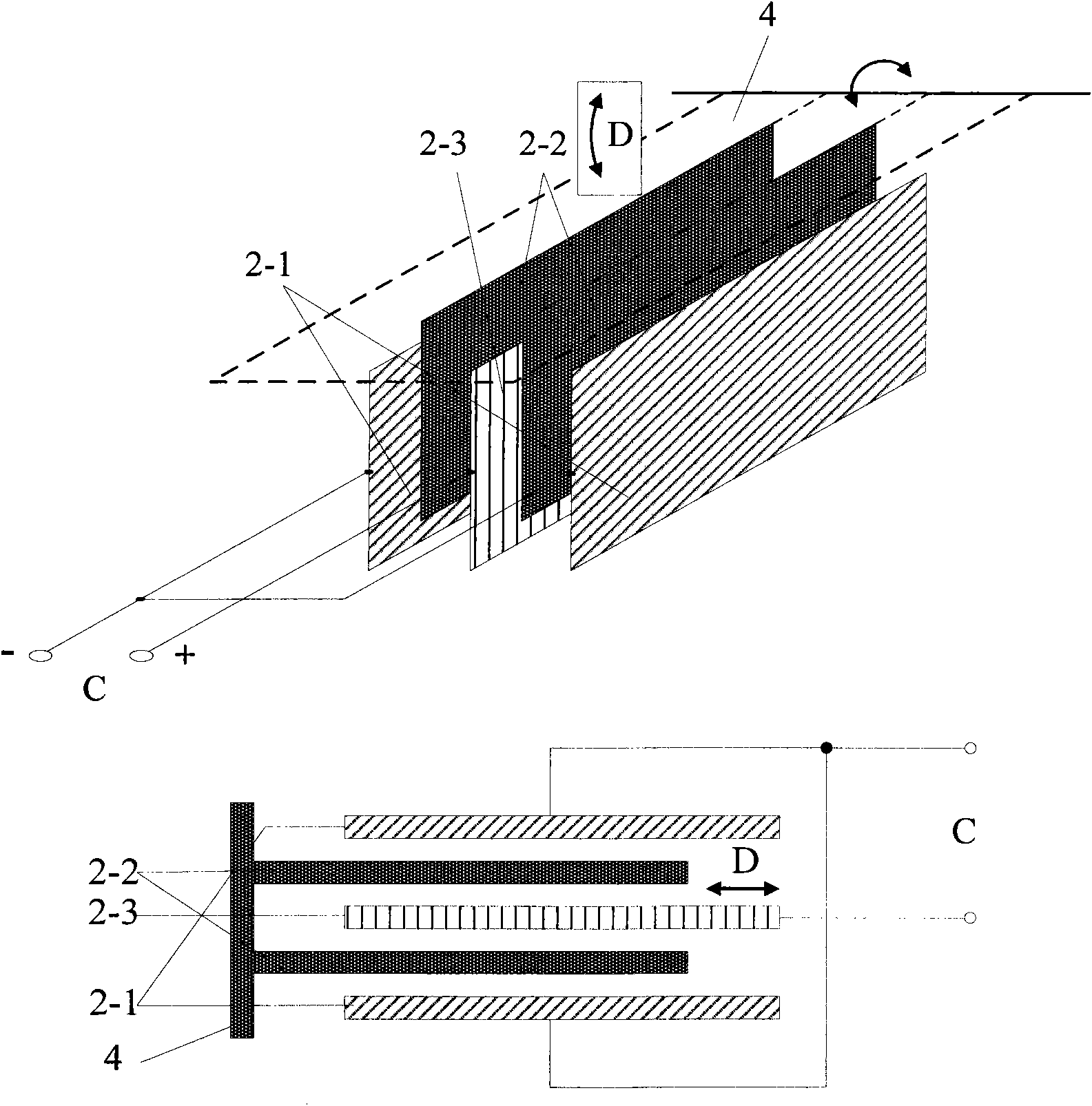 Variable dielectric capacitor type sensing device and method for oscillation measurement of piano key rolling reduction