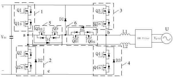 Single-phase three-level inverter circuit