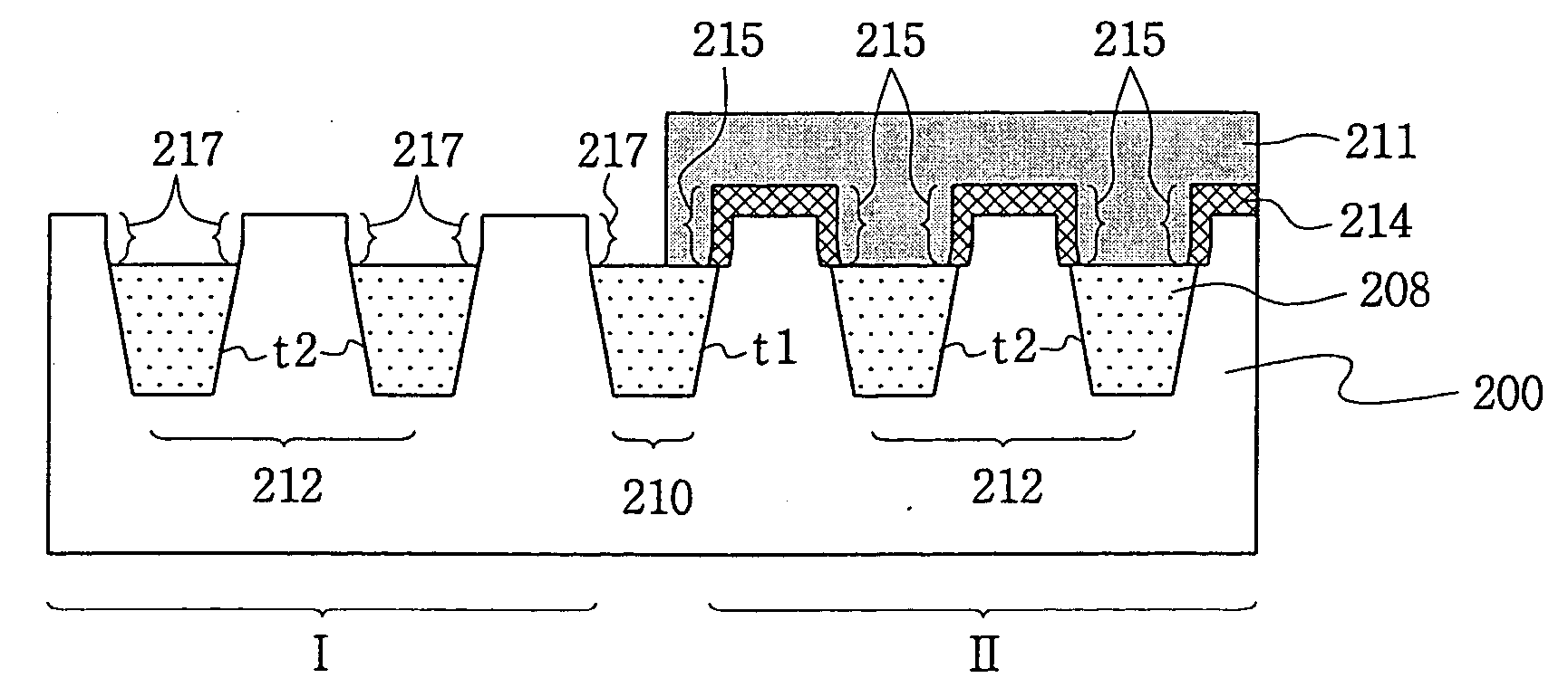 Dual gate oxide structure in semiconductor device and method thereof
