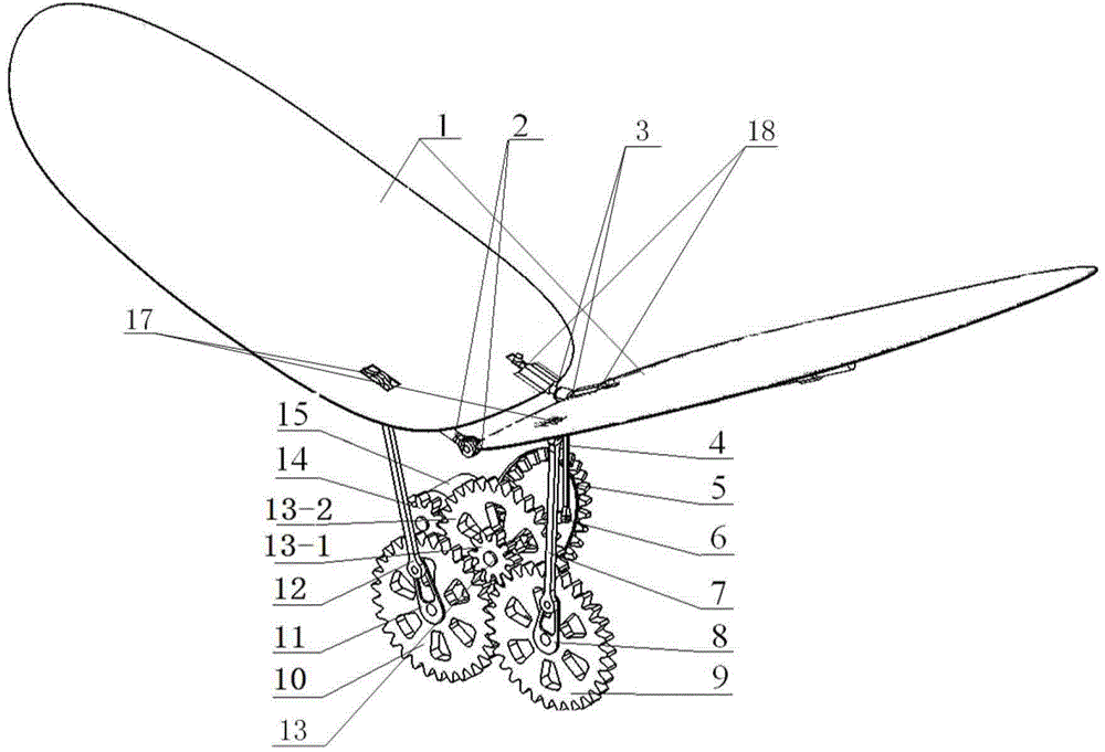 A flapping device for realizing wing flapping and wing surface active twisting