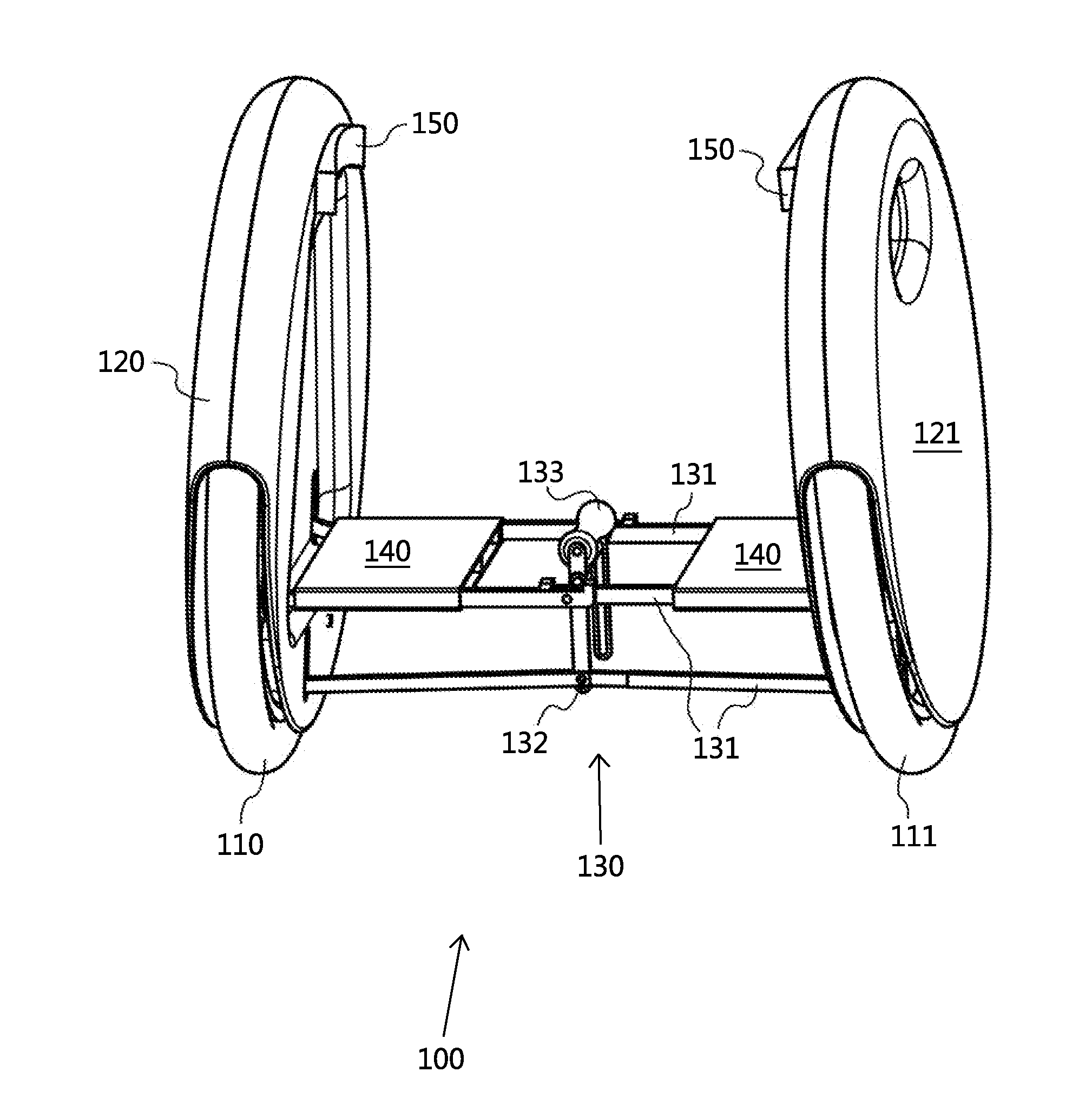 Two-wheeled self-balancing motorized personal vehicle with tilting wheels