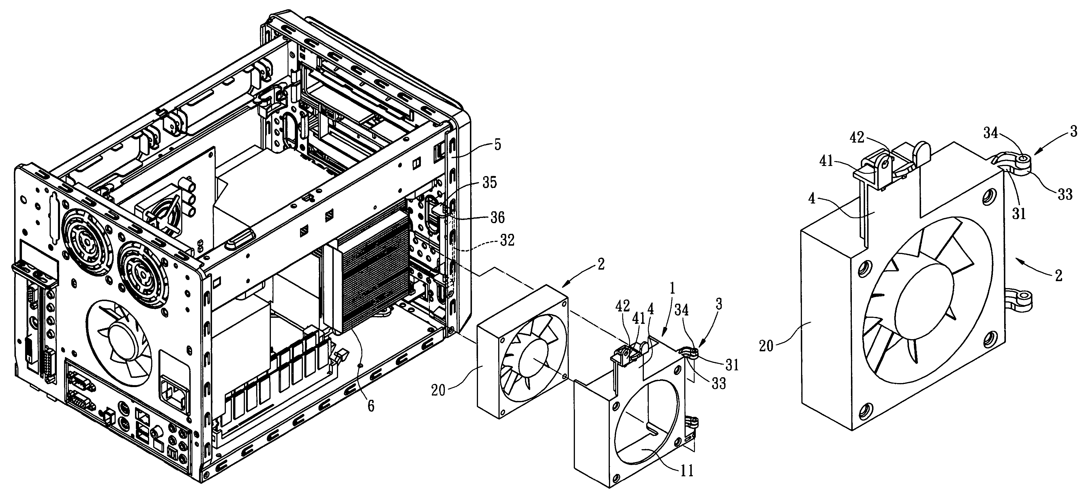 Quickly detached cooling fan mounting bracket for computer