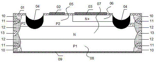 Thyristor chip with seven-layer p-n junction isolation structure and preparation method of thyristor chip