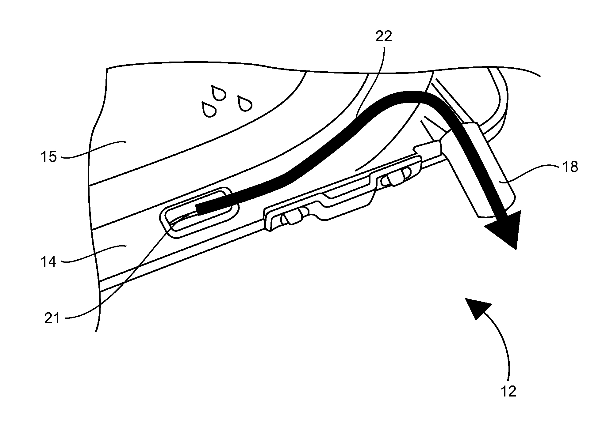 Device for closing off an opening prepared in the roof of a vehicle, provided with a sealing barrier and a drain for draining water towards the exterior