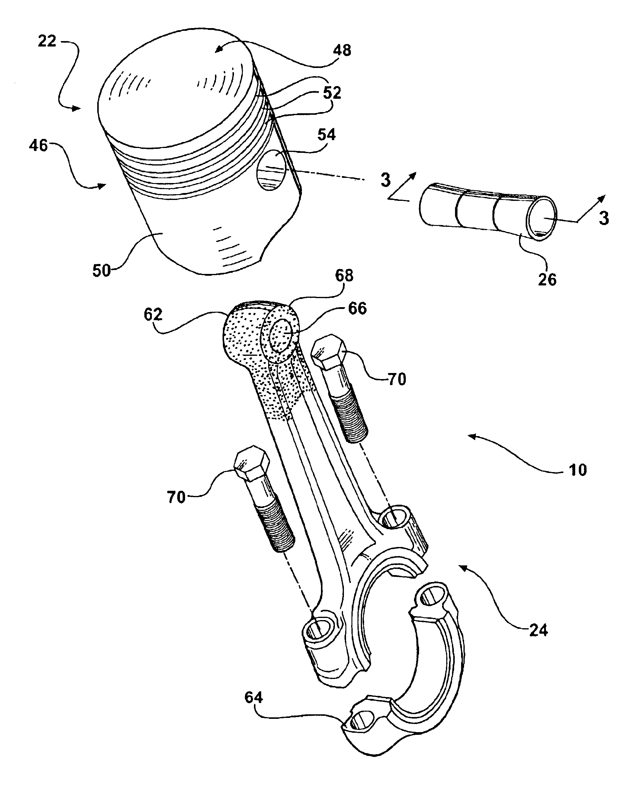 Piston and connecting rod assembly having phosphatized bushingless connecting rod and profiled piston pin