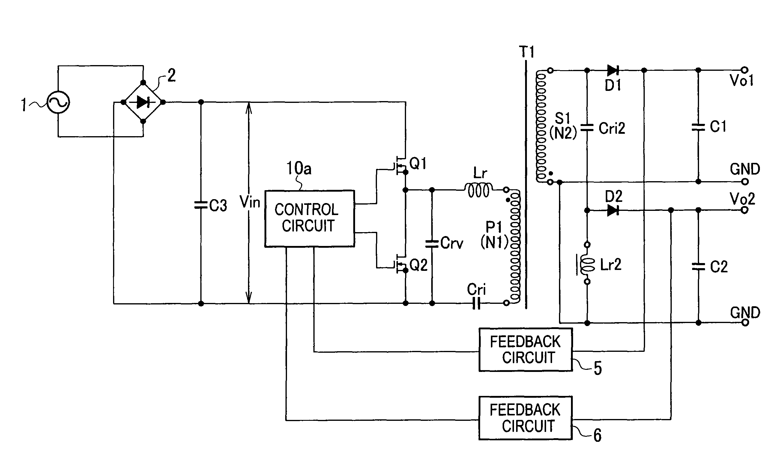 Multiple output switching power source apparatus including multiple series resonant circuits
