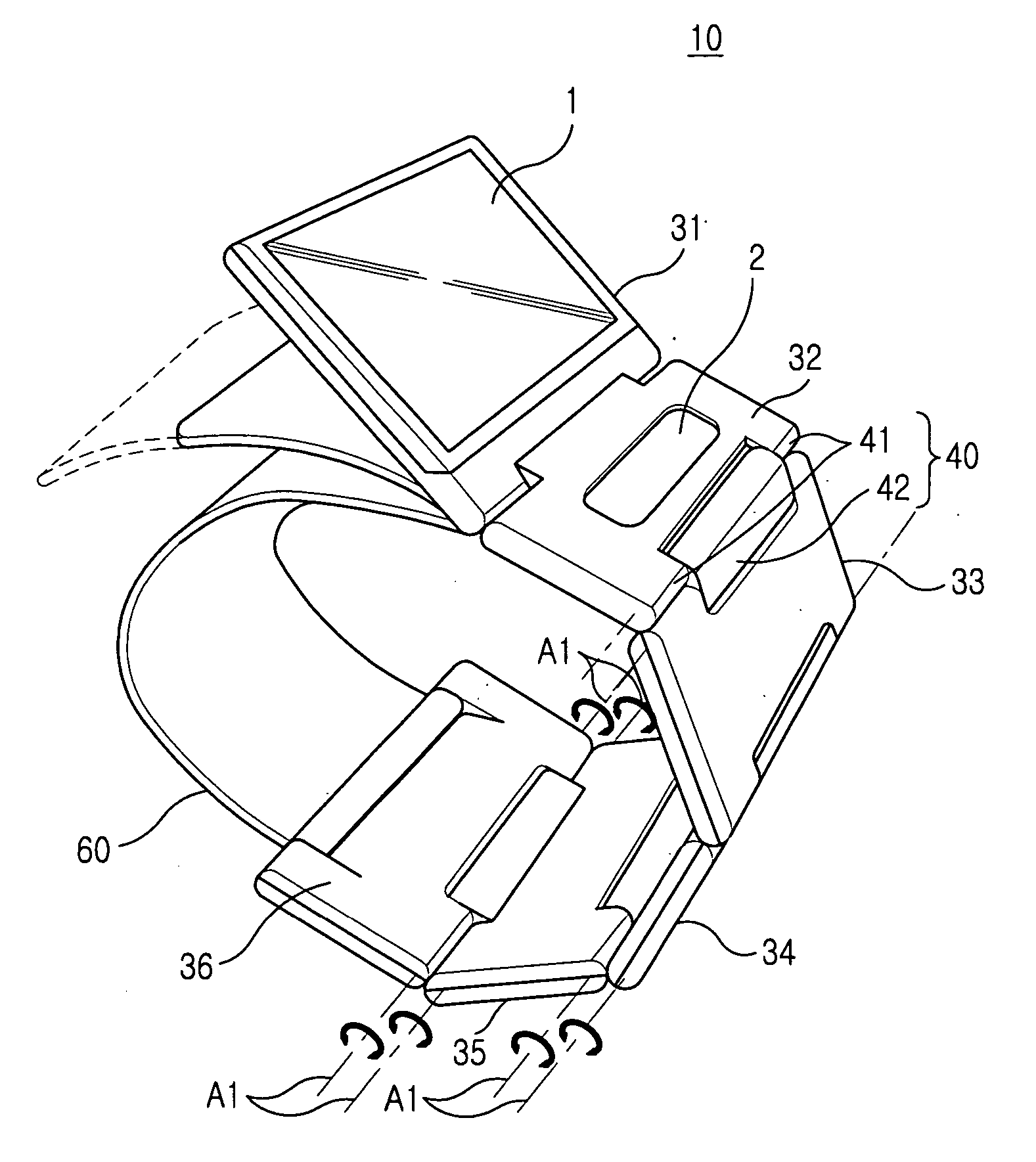 Portable terminal having a plurality of hinged housing sections