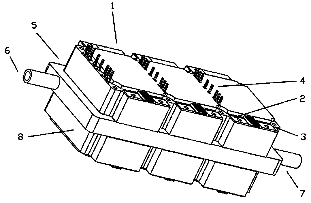 Power module packaging structure with water-cooled heat sink used for two-sided cooling