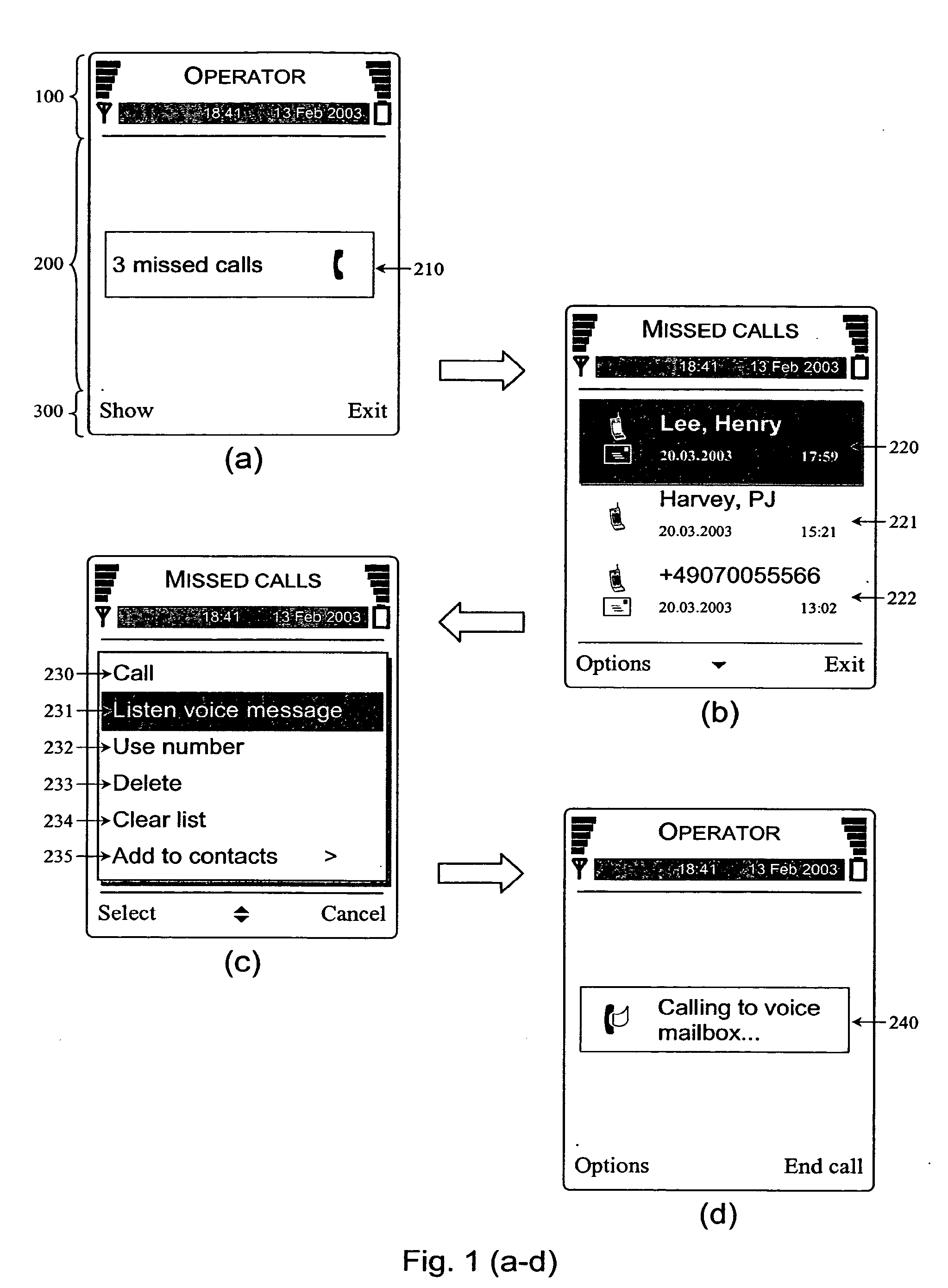 Method and device for handling missed calls in a mobile communications environment