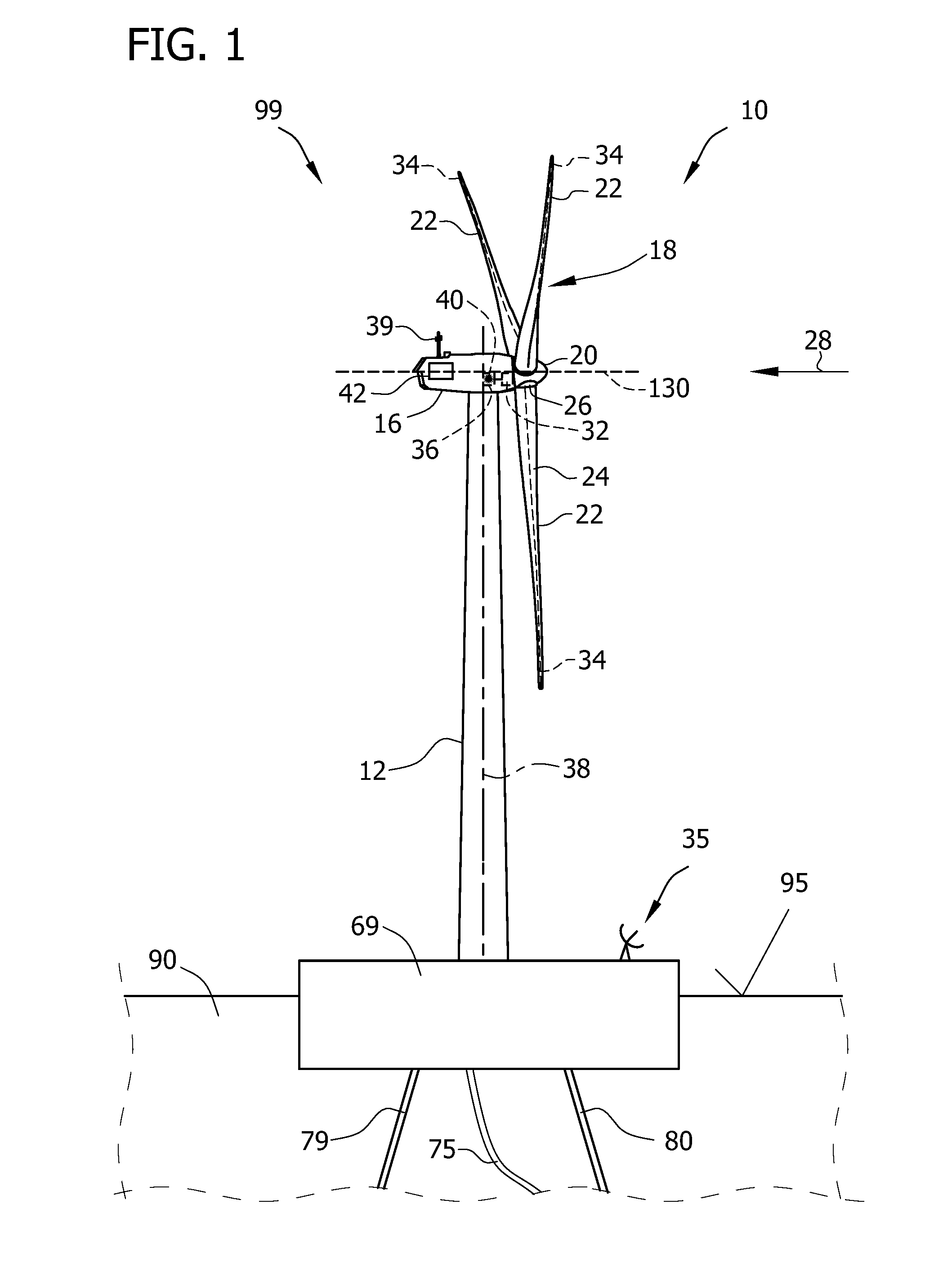 Floating offshore wind farm, a floating offshore wind turbine and a method for positioning a floating offshore wind turbine