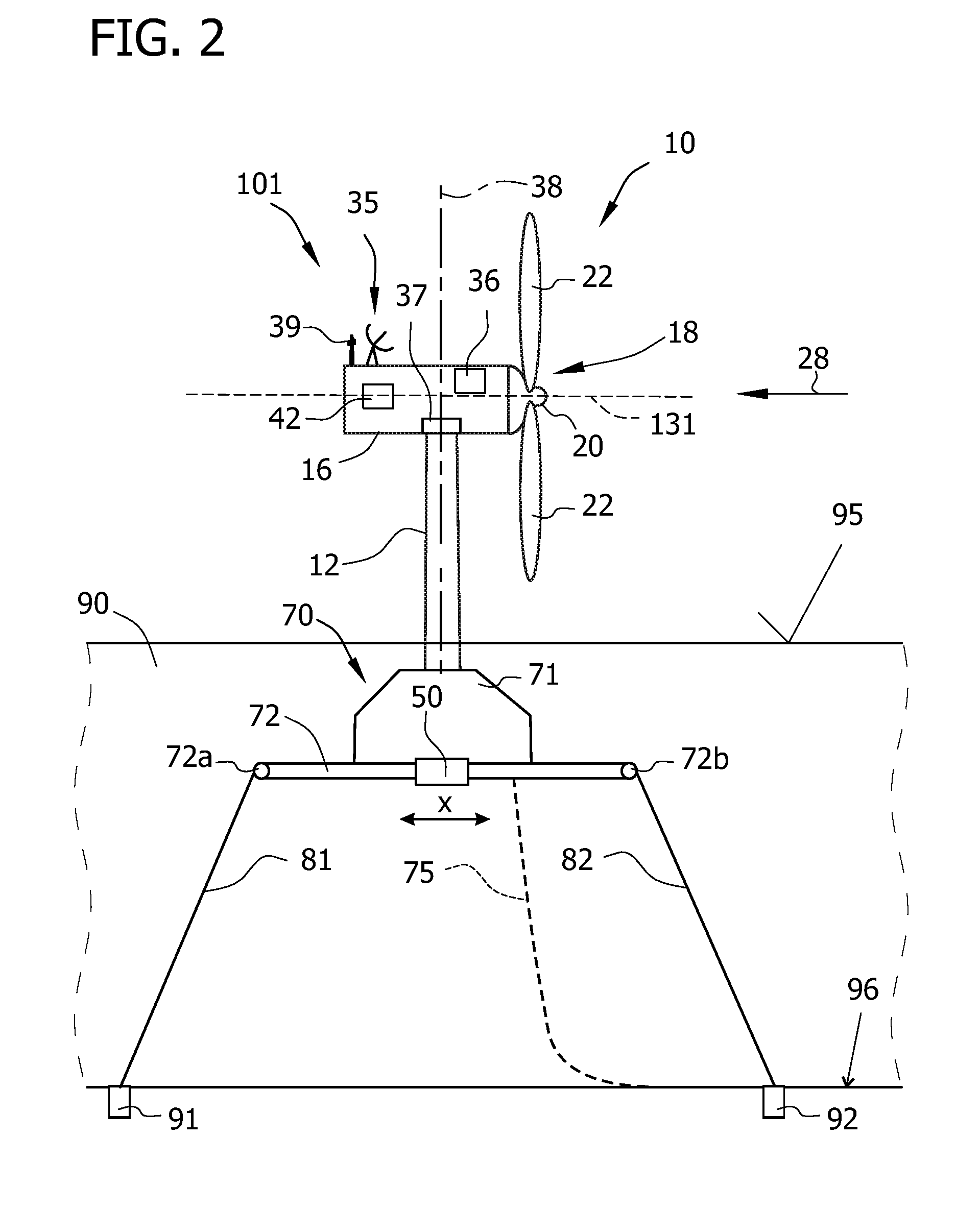 Floating offshore wind farm, a floating offshore wind turbine and a method for positioning a floating offshore wind turbine