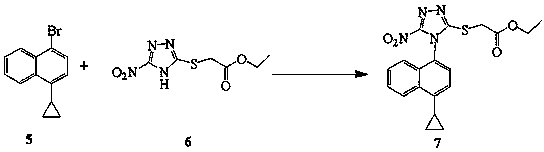Preparing method for (4-(4-cyclopropyl-naphthalene-1-yl)-5-nitr-4H-(1, 2, 4) triazole-3-ylsulfanyl)-ethyl acetate and intermediate (5-nitr-4H-(1, 2, 4) triazole-3-sulfenyl)-ethyl acetate thereof